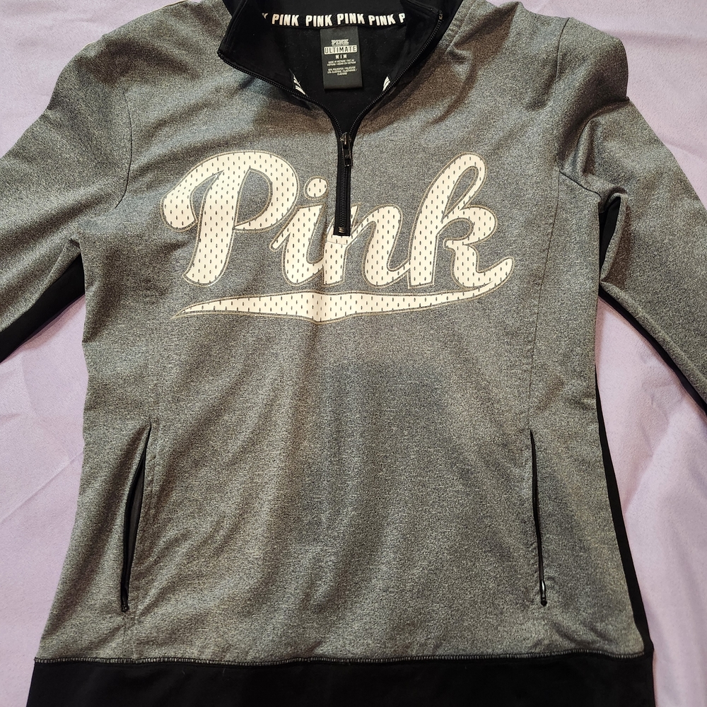 PINK Victoria's Secret Black and Gray Quarter-Zip